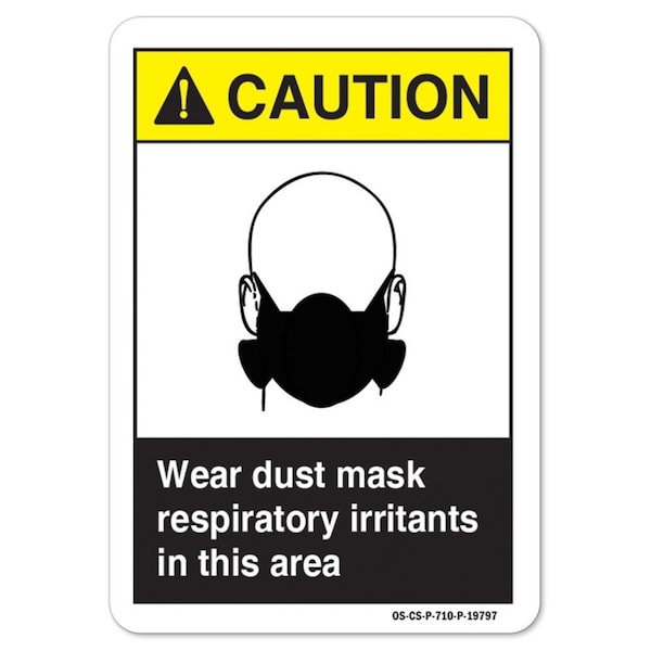 ANSI Caution Sign, Wear Dust Mask, 14in X 10in Aluminum, 14" W, 10" H, Landscape